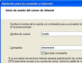 Página Inicio de sesión del correo de Internet del Asistente para la conexión a Internet